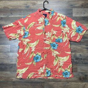 Caribbean Joe Button Down Shirt Men's Size XL Orange/Peach Floral
